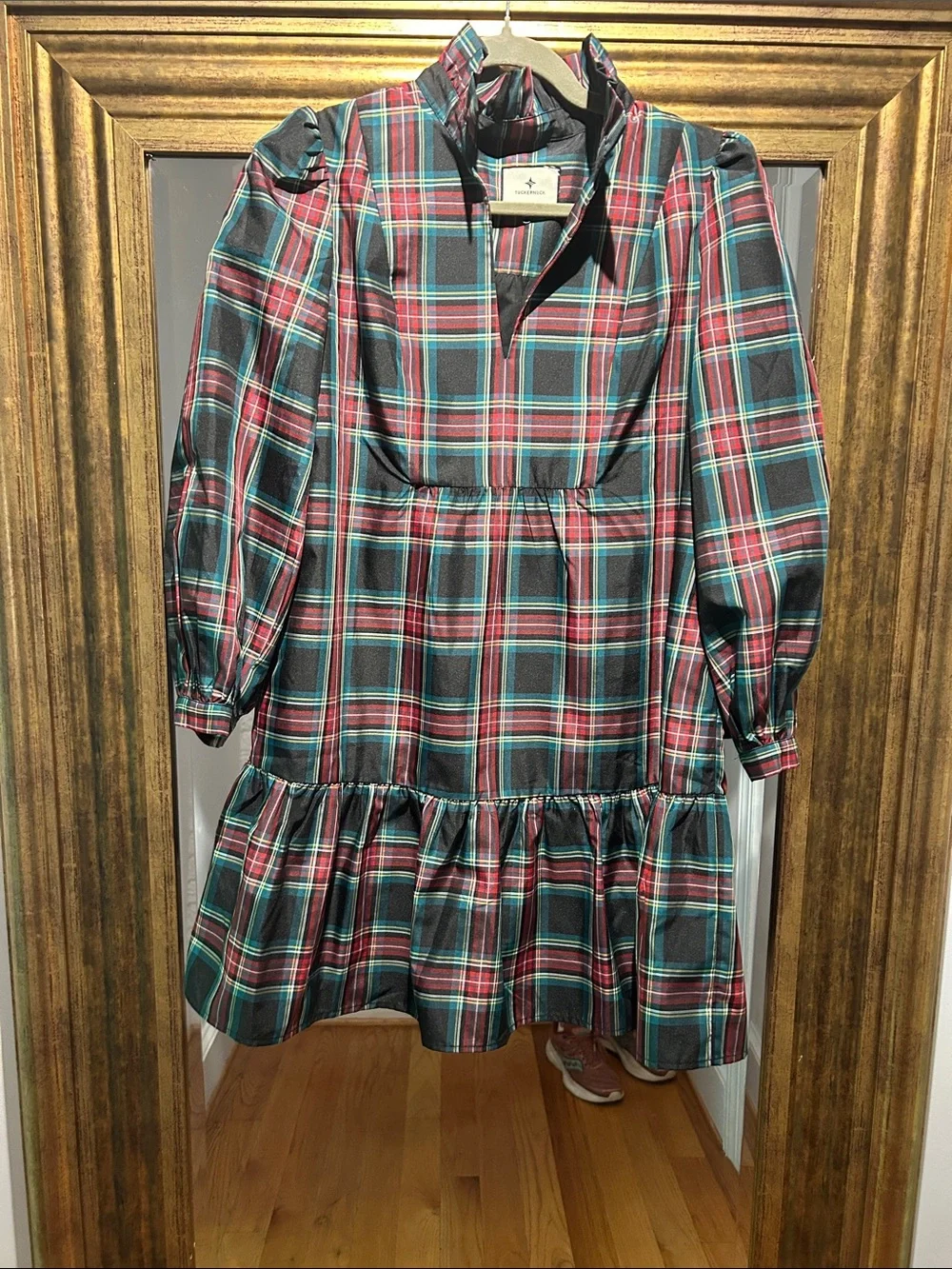 Tuckernuck Plaid Ruffle Dropwaist Dress in Green and Red - Picture 1 of 3